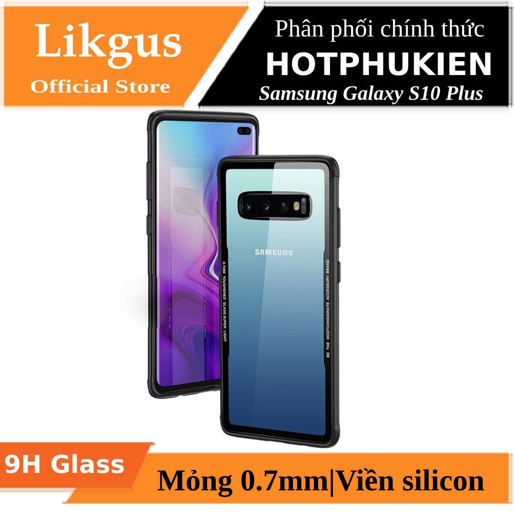 Ốp lưng siêu mỏng kính cường lực & viền silicon bảo vệ cho Samsung Galaxy S10 Plus hiệu Likgus Glass Case