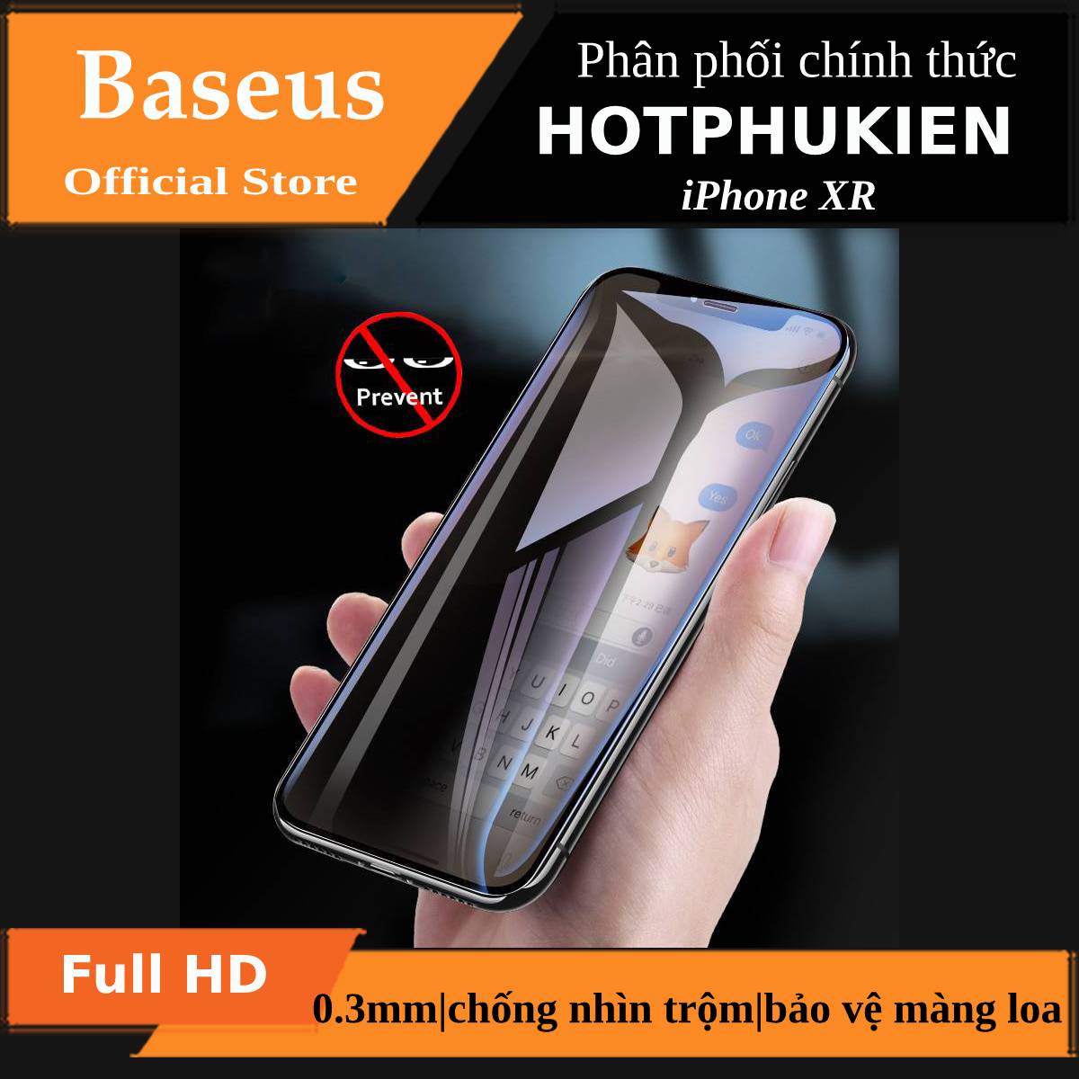 Miếng dán kính cường lực chống nhìn trộm cho iPhone XR hiệu Baseus