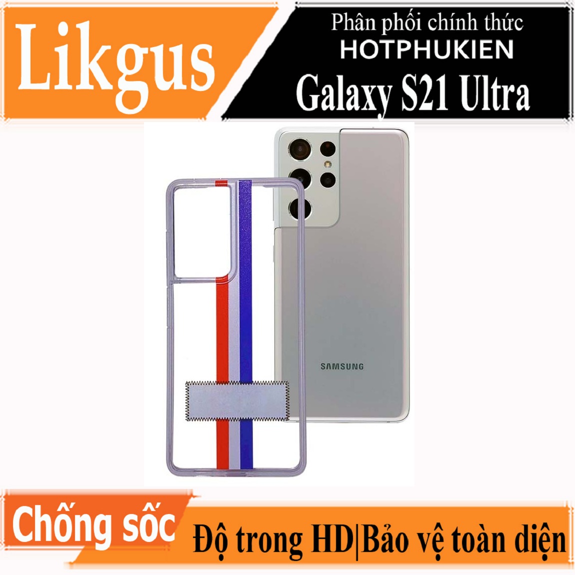 Ốp lưng chống sốc trong suốt cho Samsung Galaxy S21 Ultra hiệu Likgus Thom Browne