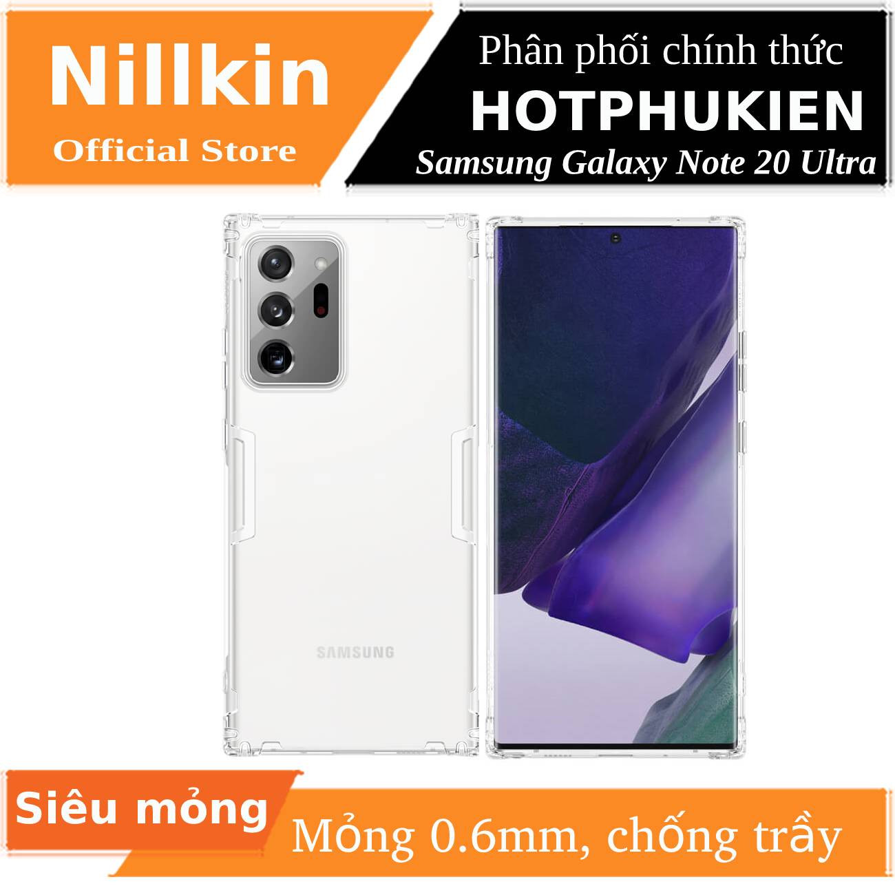 Ốp lưng silicon trong suốt cho Samsung Galaxy Note 20 Ultra hiệu Nillkin Nature mỏng 0.6mm