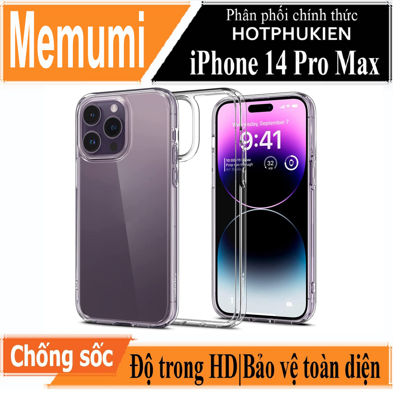 Ốp lưng trong suốt cho iPhone 14 Pro Max (6.7 inch) hiệu Memumi Crystal Clear Case