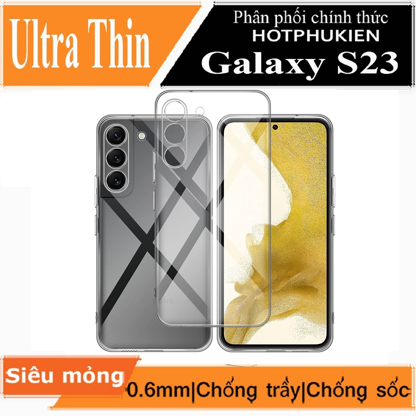 Ốp lưng silicon dẻo trong suốt mỏng 0.6mm cho Samsung Galaxy S23 hiệu Ultra Thin