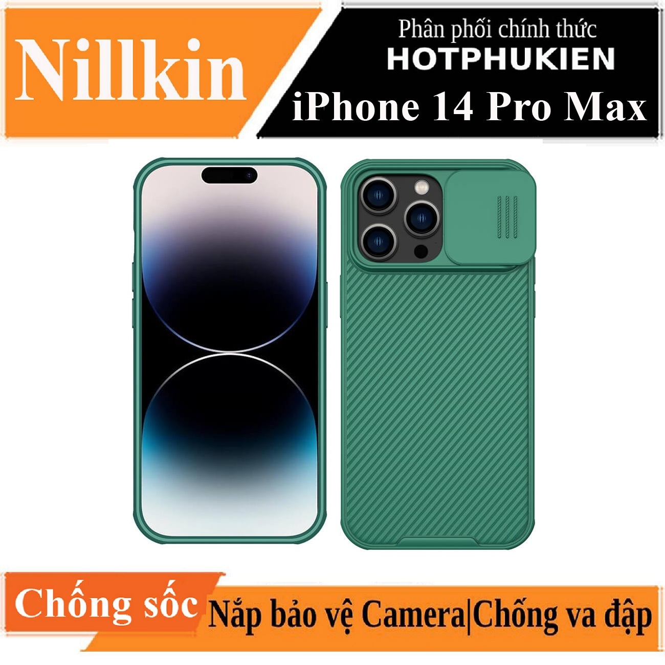 Ốp lưng cho iPhone 14 Pro Max (6.7 inch) hiệu Nillkin Camshield Pro có khung nắp đậy bảo vệ Camera
