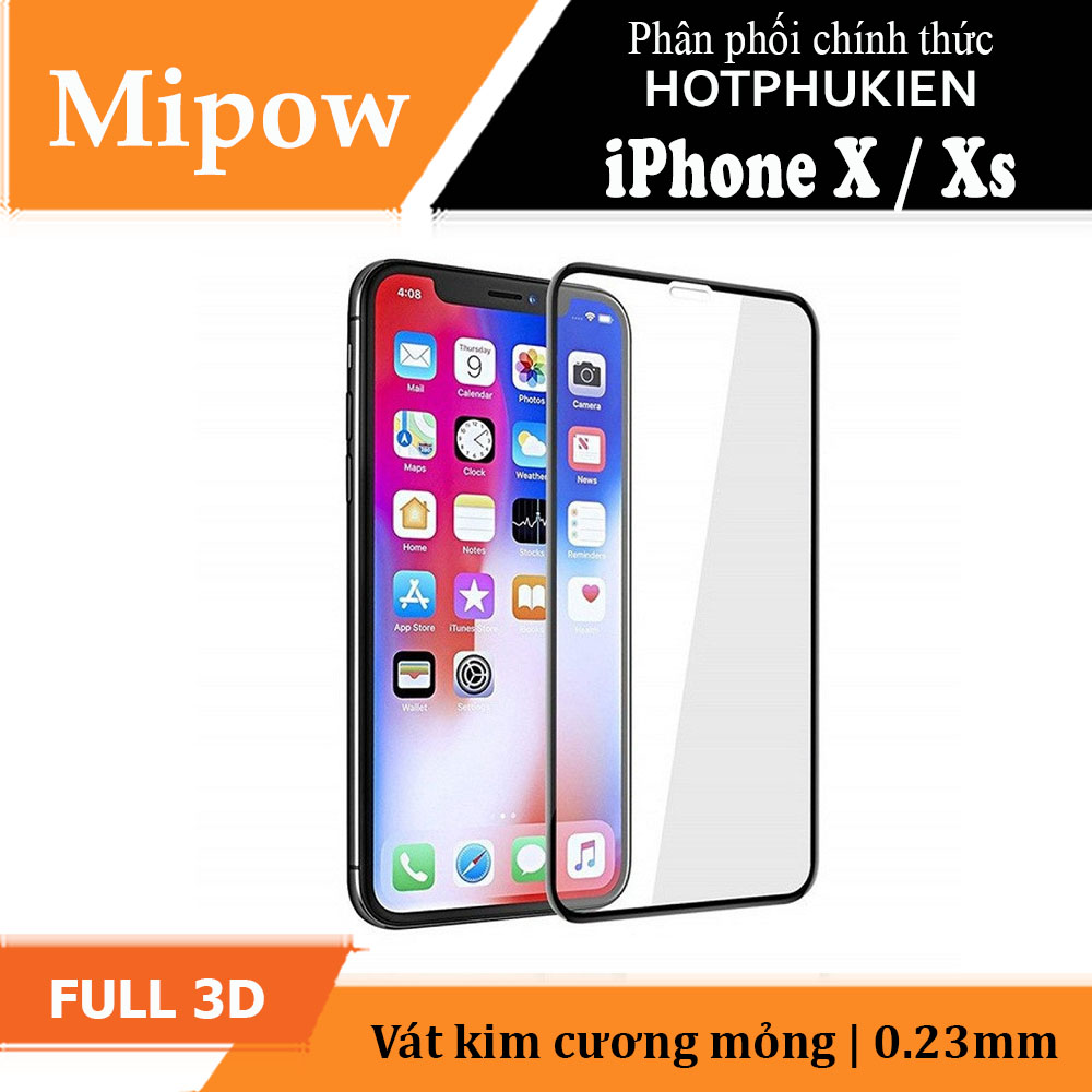 Miếng dán kính cường lực full 3D cho iPhone X / iPhone Xs hiệu Mipow KingBull