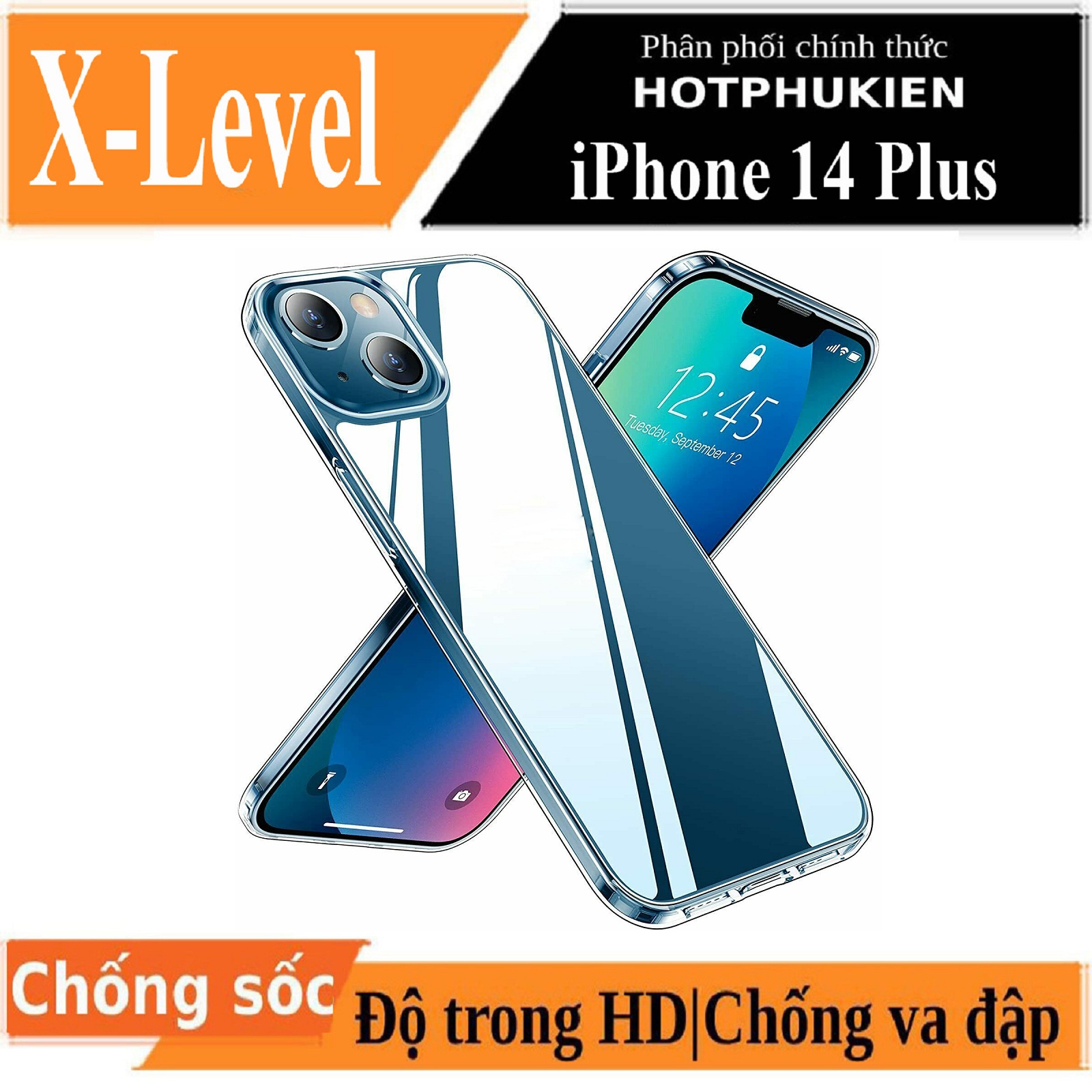 Ốp lưng chống sốc cho iPhone 14 Plus mặt lưng trong suốt siêu mỏng 0.8mm hiệu X-Level Sparkling Series