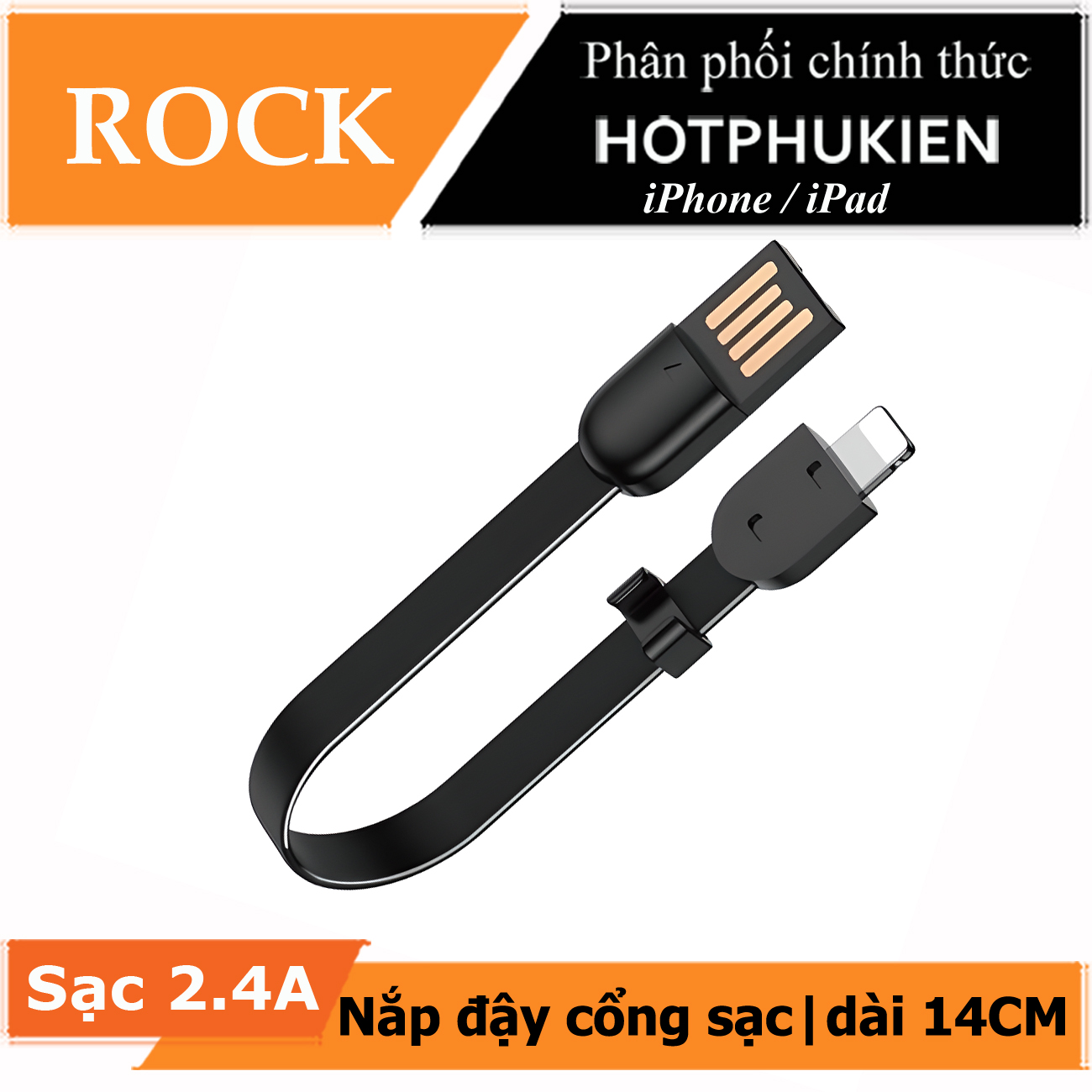 Dây cáp sạc nhanh 2.4A cho iPhone / iPad dài 14cm kiêm móc gắn chìa khóa hiệu ROCK S3 RCB-0764