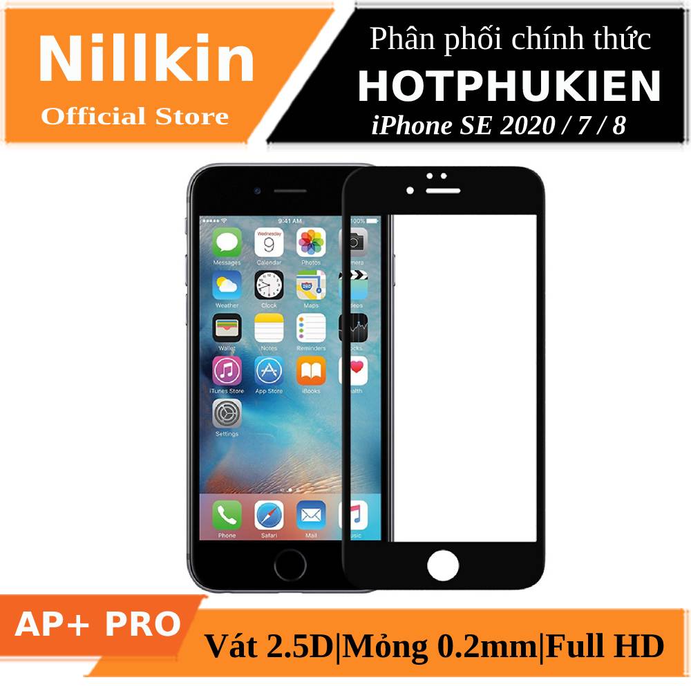 Miếng dán kính cường lực 3D cho iPhone SE 2020 / iPhone 7 / iPhone 8 hiệu Nillkin AP+ Pro