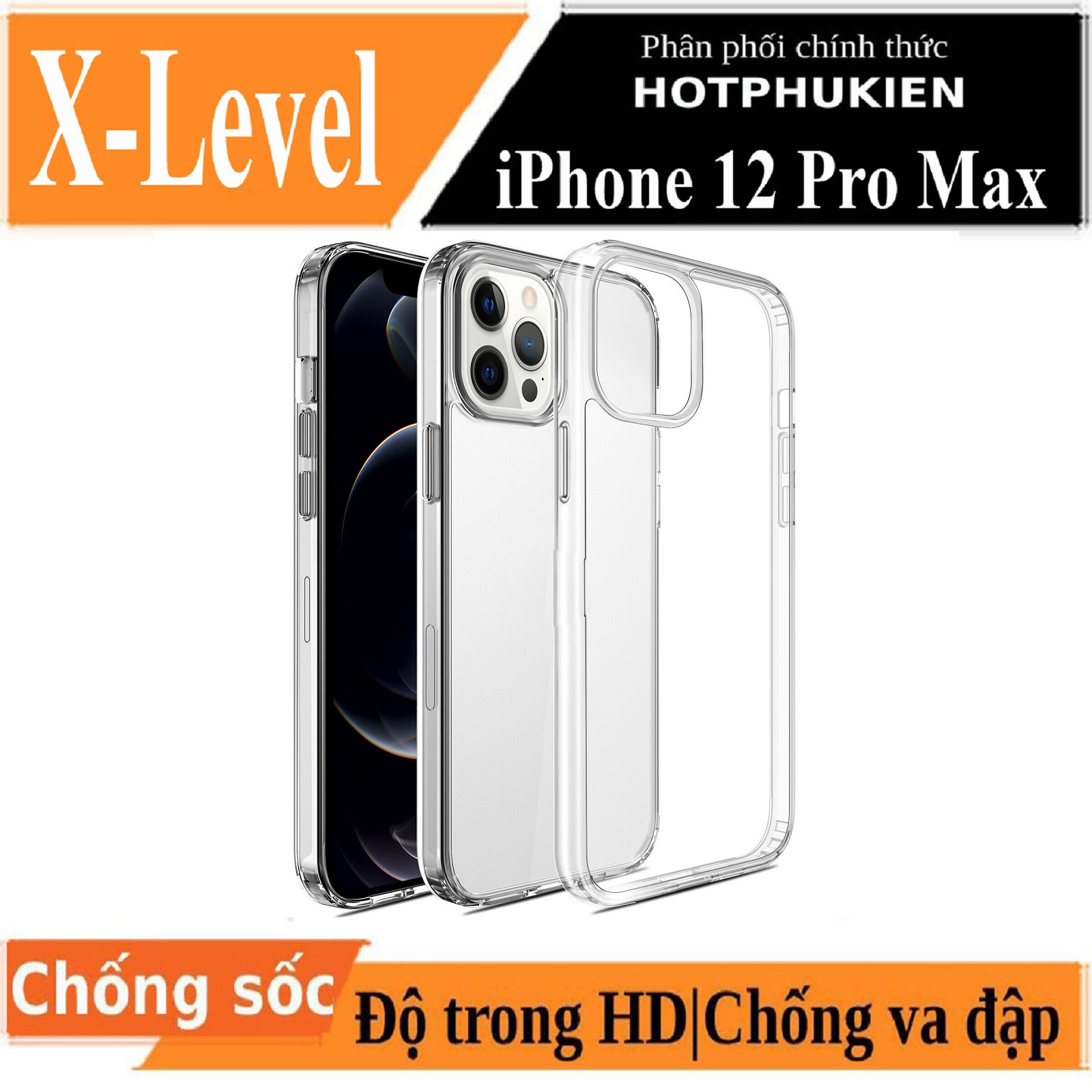 Ốp lưng chống sốc cho iPhone 12 Pro Max mặt lưng trong suốt siêu mỏng 0.8mm hiệu X-Level Sparkling Series