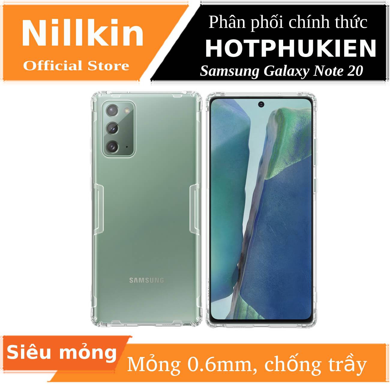 Ốp lưng silicon trong suốt cho Samsung Galaxy Note 20 hiệu Nillkin Nature mỏng 0.6mm