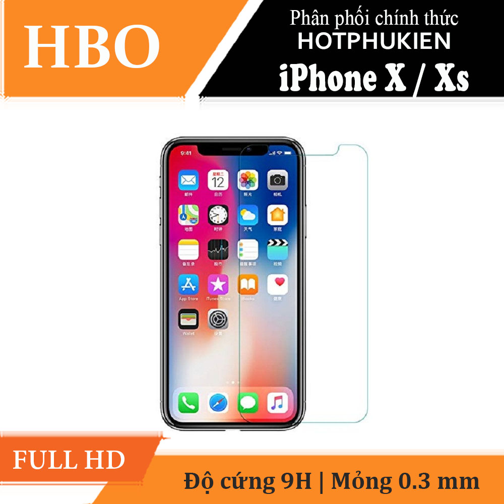 Miếng dán cường lực cho iPhone X / iPhone Xs (5.8 inch) hiệu HBO độ cứng 9H