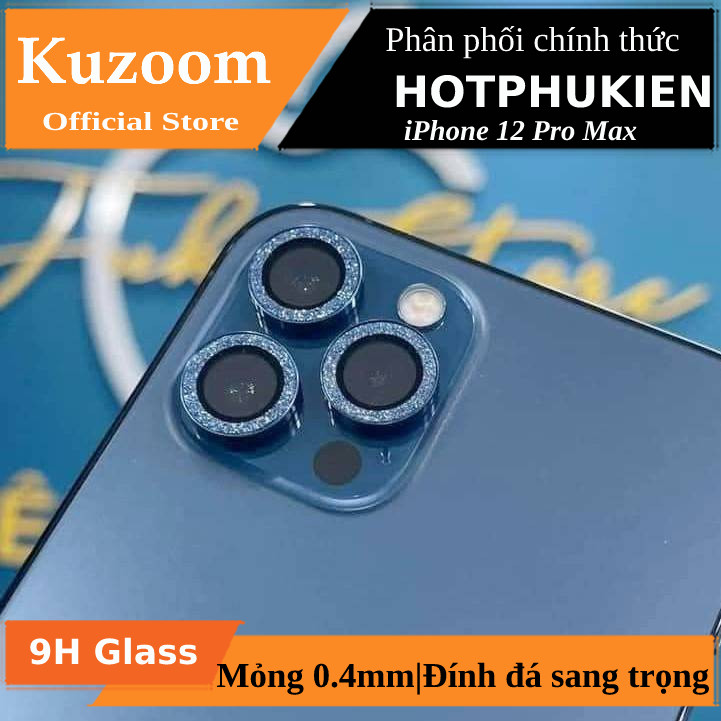Bộ miếng dán kính cường lực Camera Diamond đính đá cho iPhone 12 Pro Max hiệu Kuzoom Lens Ring