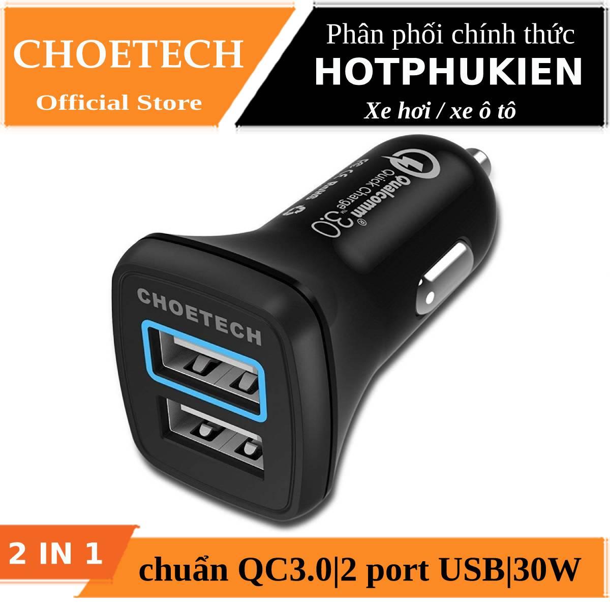 Tẩu củ sạc nhanh dành cho xe hơi ô tô 2 cổng USB hiệu CHOETECH C0051
