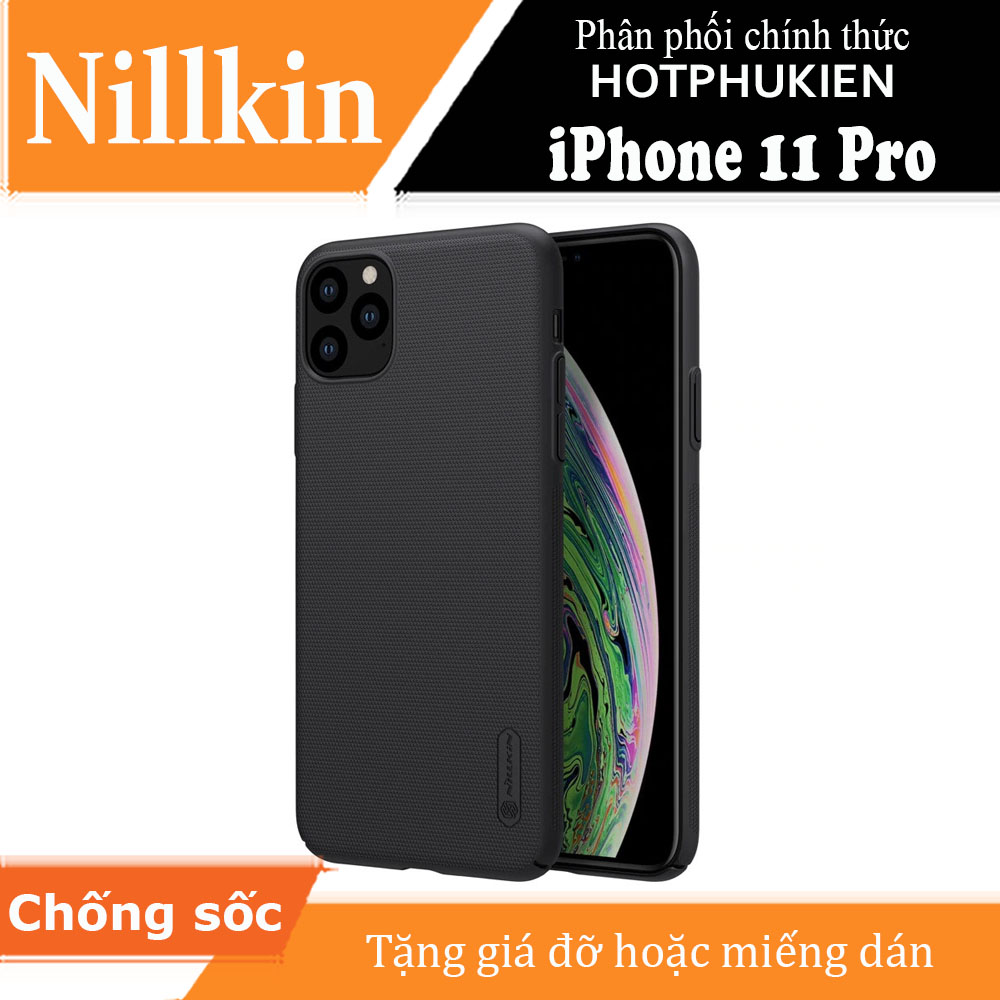 Ốp Lưng Sần chống sốc cho iPhone 11 Pro hiệu Nillkin Super Frosted Shield (tặng kèm giá đỡ hoặc miếng dán từ tính)