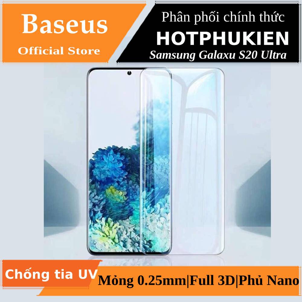 Bộ 2 miếng dán màn hình kính cường lực Full 3D chống tia UV cho Samsung Galaxy S20 Ultra hiệu Baseus
