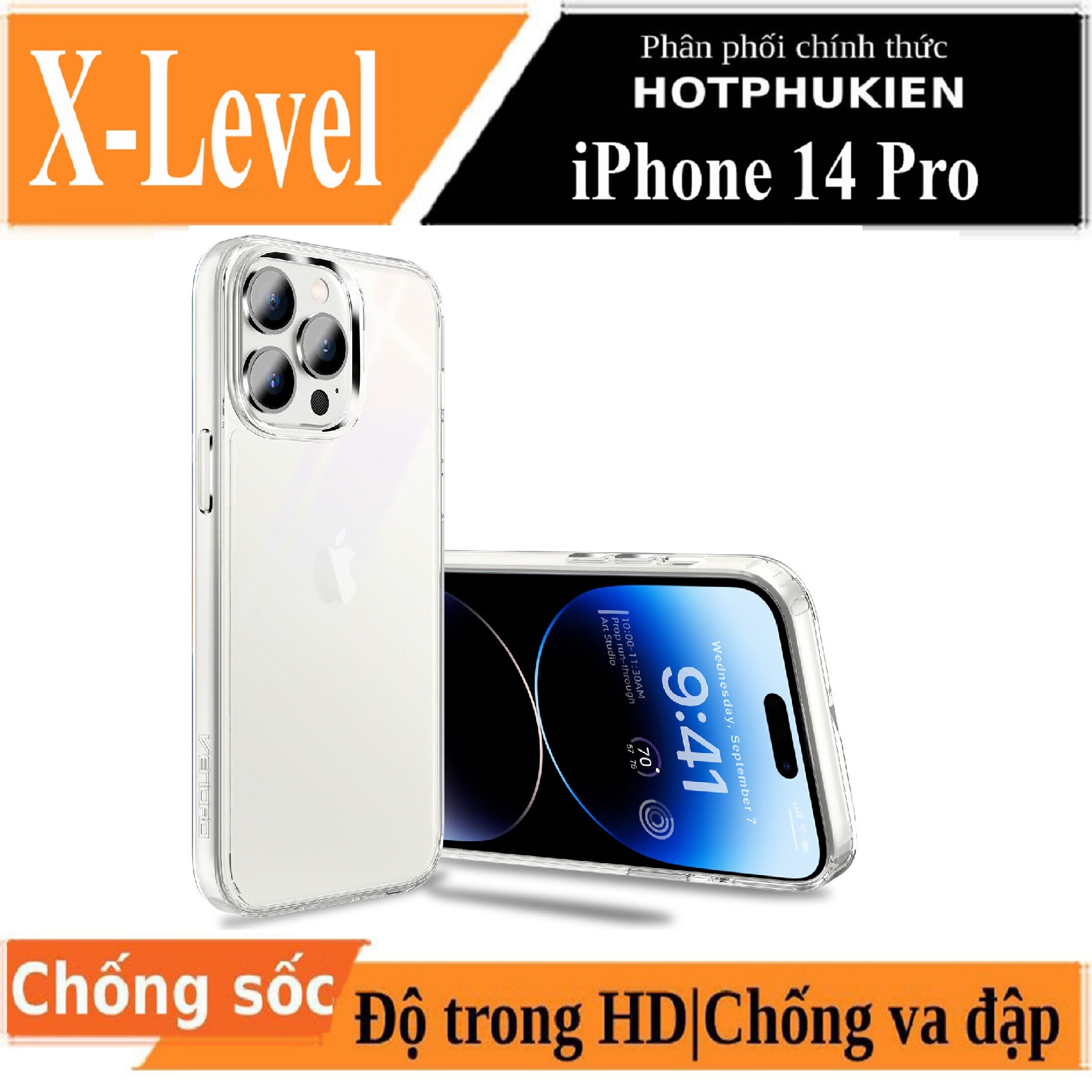 Ốp lưng chống sốc cho iPhone 14 Pro mặt lưng trong suốt siêu mỏng 0.8mm hiệu X-Level Sparkling Series