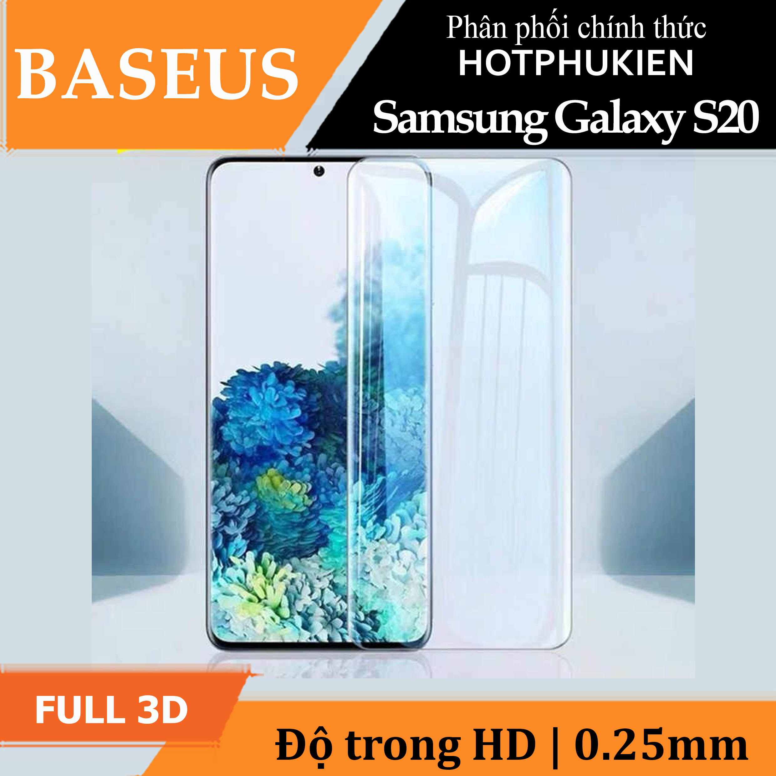 Bộ 2 miếng dán màn hình kính cường lực Full 3D chống tia UV cho Samsung Galaxy S20 hiệu Baseus