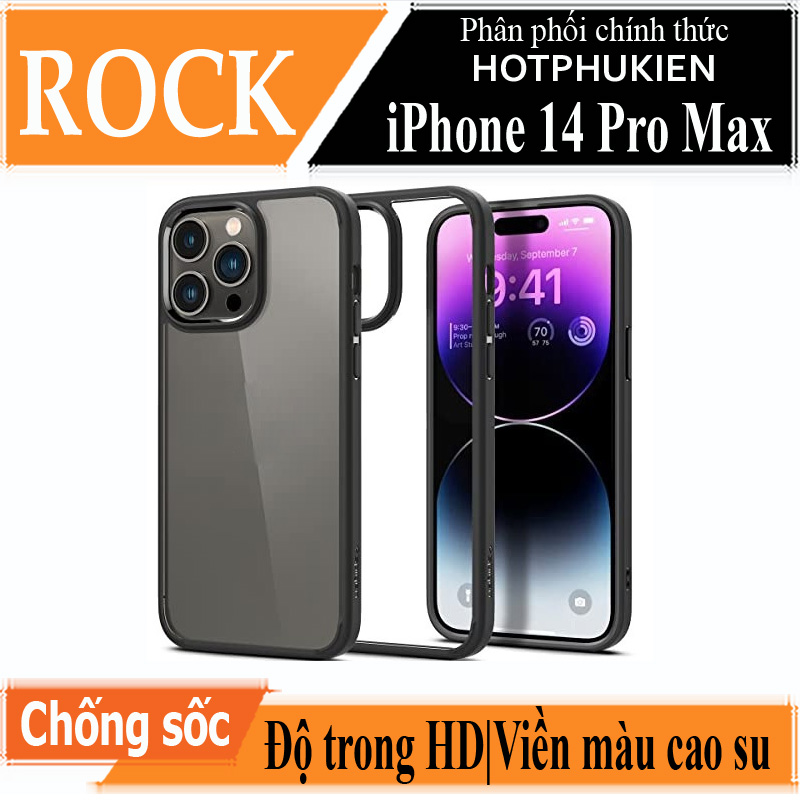 Ốp lưng viền cao su cho iPhone 14 Pro Max (6.7 inch) Hiệu Rock hybrid Protective Case
