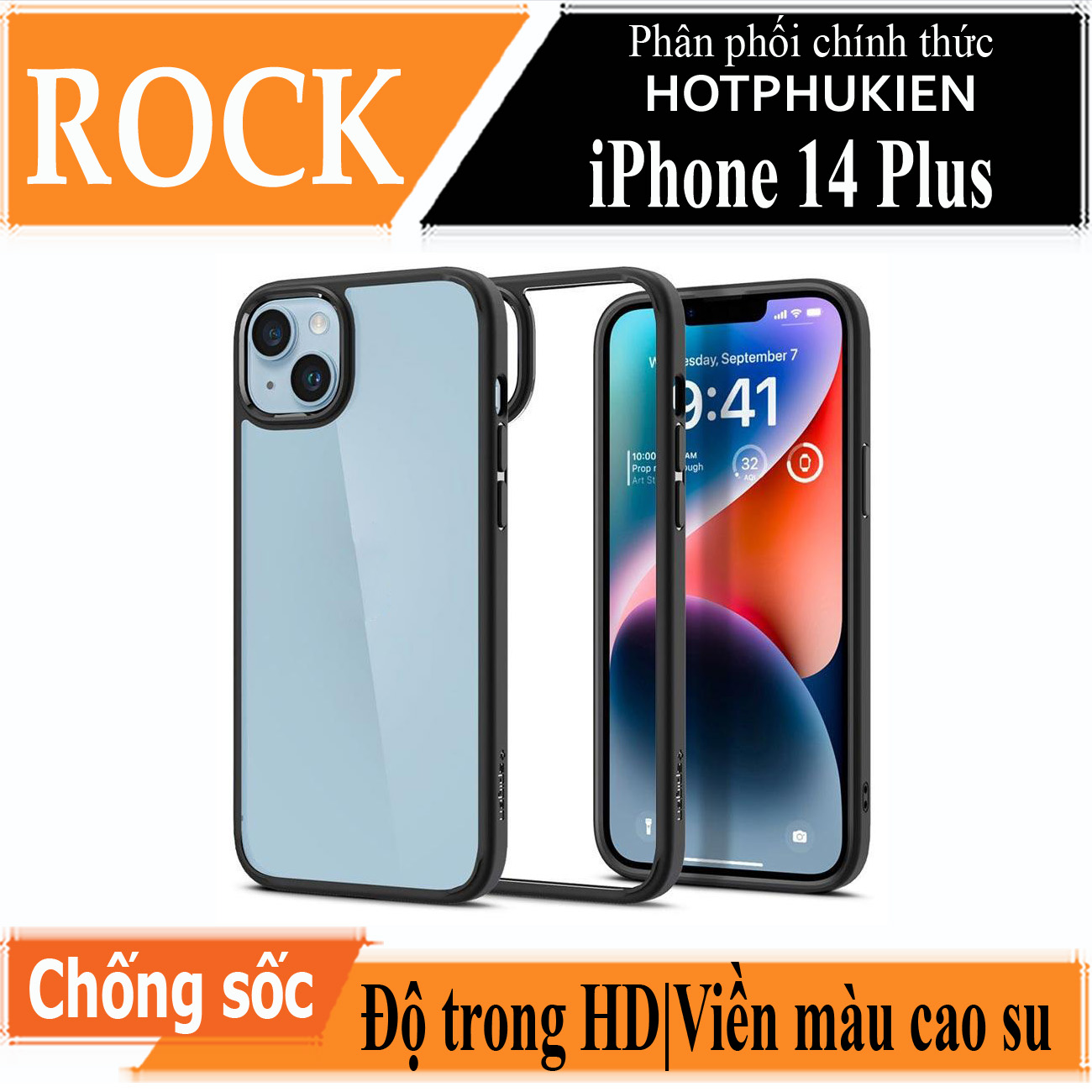 Ốp lưng viền cao su cho iPhone 14 Plus (6.7 inch) Hiệu Rock hybrid Protective Case