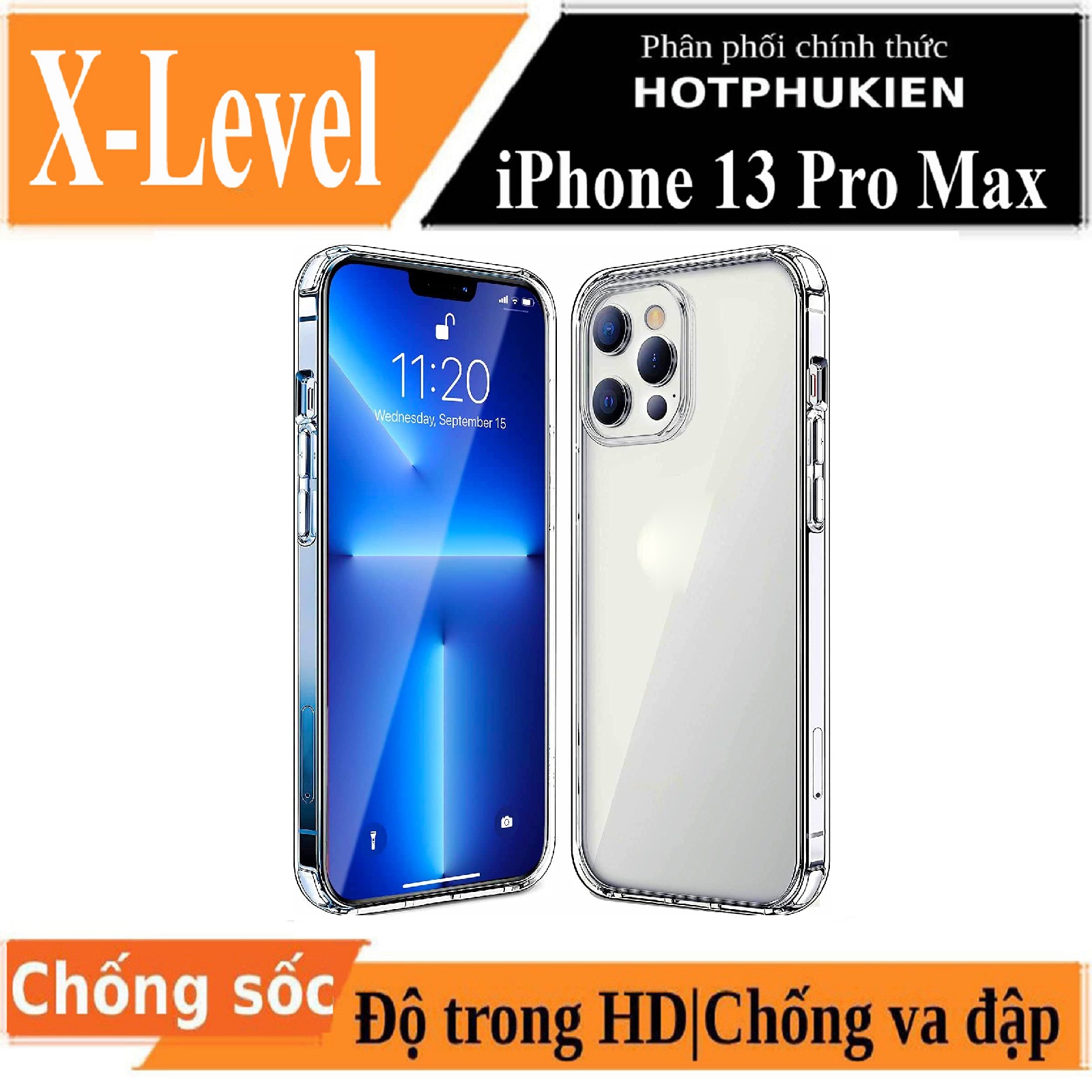 Ốp lưng chống sốc cho iPhone 13 Pro Max mặt lưng trong suốt siêu mỏng 0.8mm hiệu X-Level Sparkling Series