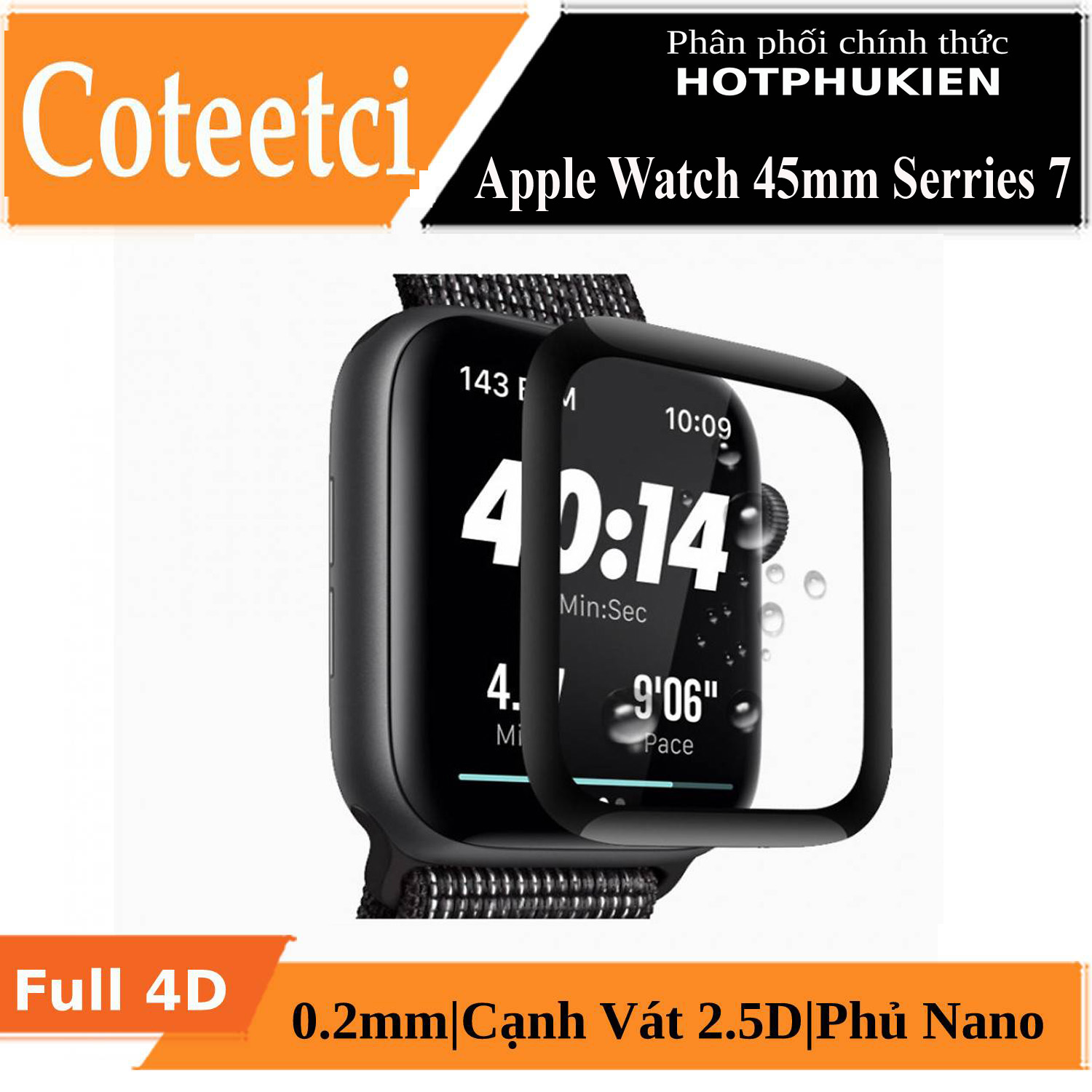 Miếng dán màn hình kính cường lực Full 4D cho apple watch 45mm series 7 hiệu COTEETCI 4D iWatch