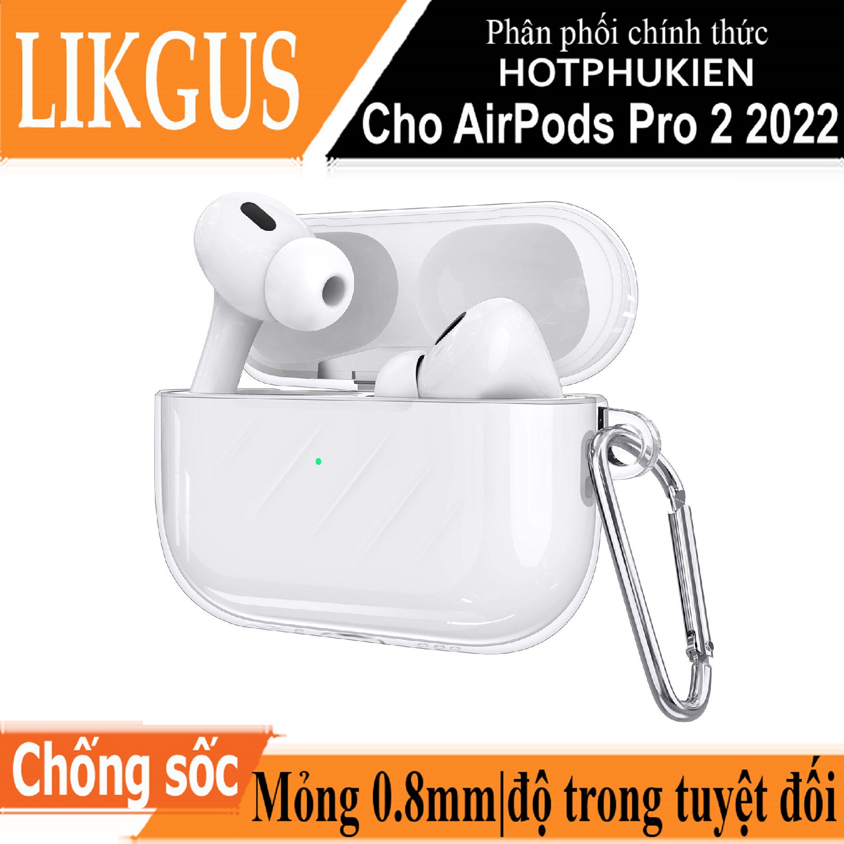 Bao case chống sốc trong suốt cho Airpods Pro 2 2022 hiệu Likgus Crystal Shell