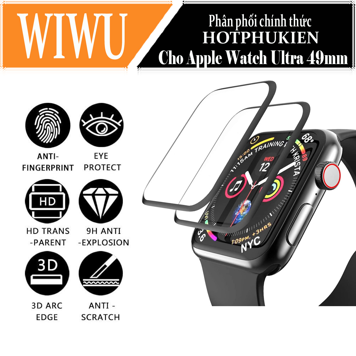 (Mua 1 tặng 1) Miếng dán màn hình kính cường lực Full 3D cho Apple Watch Ultra 49mm hiệu WIWU iVista Chống va đập, vát cạnh 2.5D, hạn chế vân tay