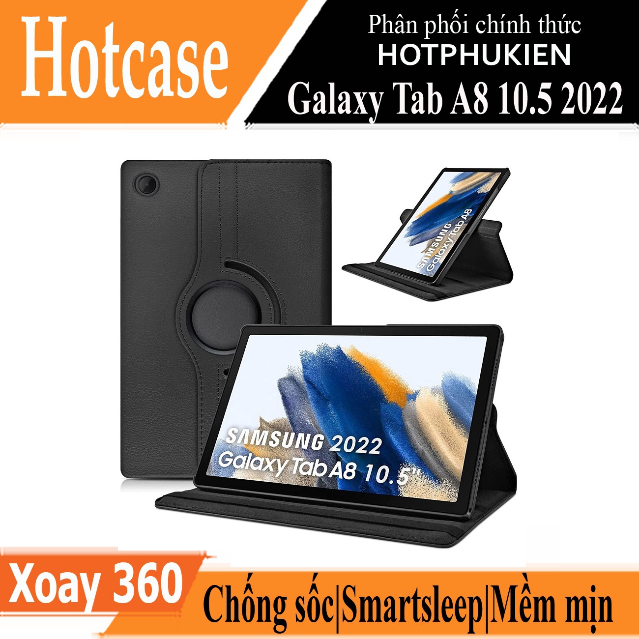 Case bao da Samsung Galaxy Tab A8 10.5 inch 2022 (SM-X200 / X205 / X207) xoay 360 độ hiệu HOTCASE