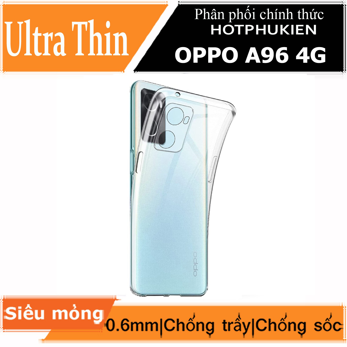 Ốp lưng silicon dẻo cho Oppo A96 4G hiệu Ultra Thin trong suốt