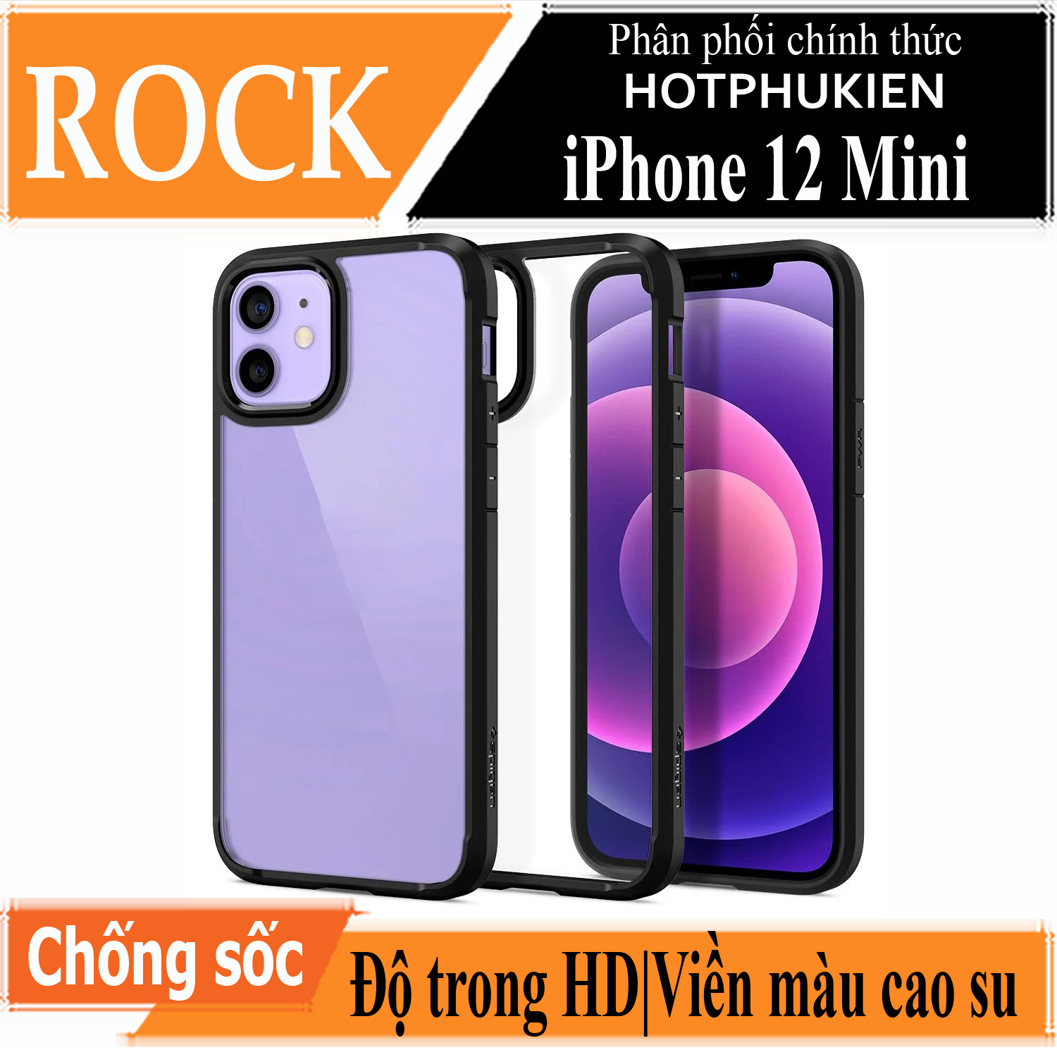 Ốp lưng chống sốc viền cao su cho iPhone 12 Mini (5.4 inch) Hiệu Rock hybrid Protective Case