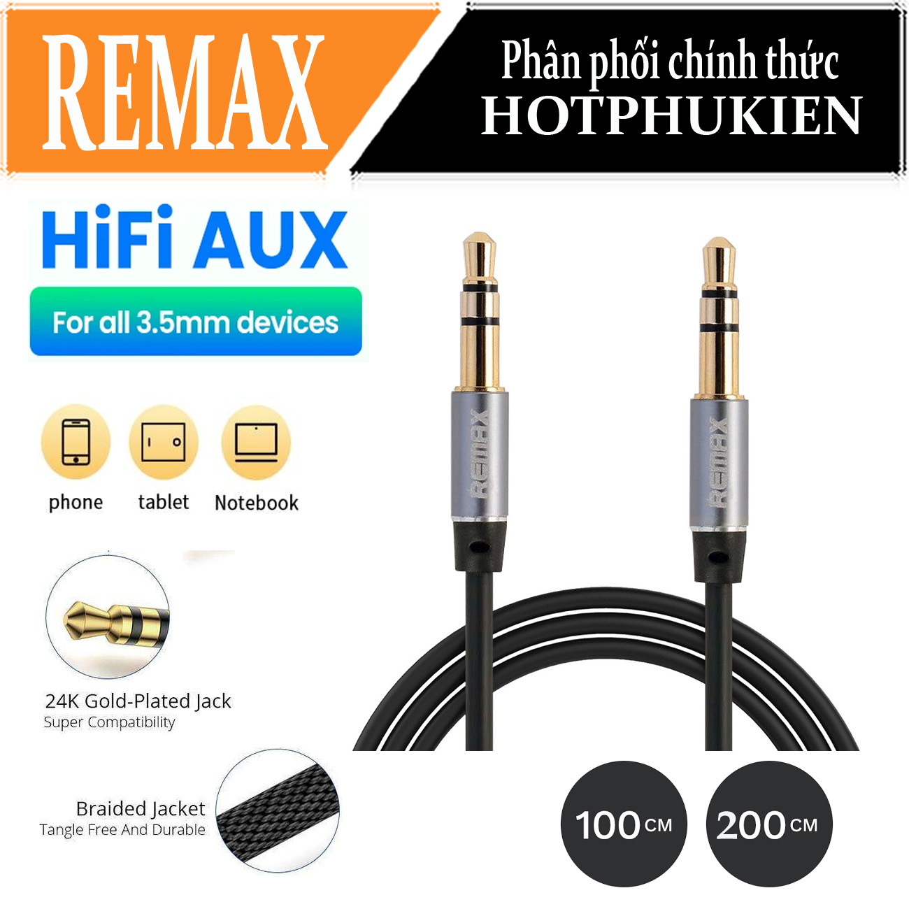 (200 cm) Dây cáp âm thanh Hifi AUX 3.5mm Audio hiệu Remax RL-L200 truyền tải âm thanh chất lượng cao đầu cáp mạ vàng, công nghệ chống đứt gãy (giao màu ngẫu nhiên) (bảo hành 3 tháng 1 đổi 1)
