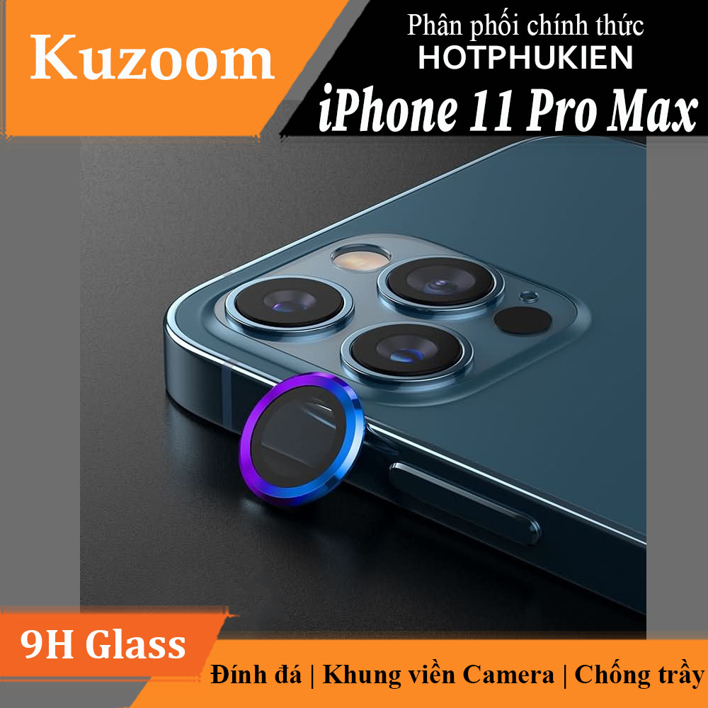 Bộ miếng dán kính cường lực Camera Diamond đính đá cho iPhone 11 Pro Max hiệu Kuzoom Lens Ring