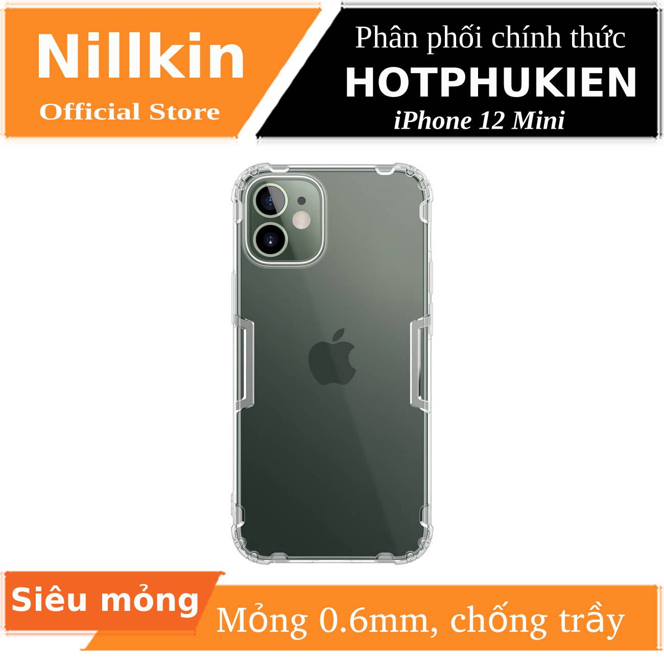 Ốp lưng silicon trong suốt cho iPhone 12 Mini (5.4 inch) hiệu Nillkin mỏng 0.6mm