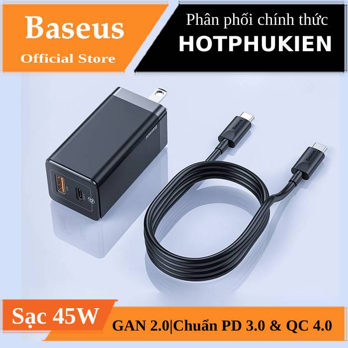 Adapter củ cóc sạc nhanh 45W đa năng USB & PD type c hiệu Baseus GaN Mini Quick Charger