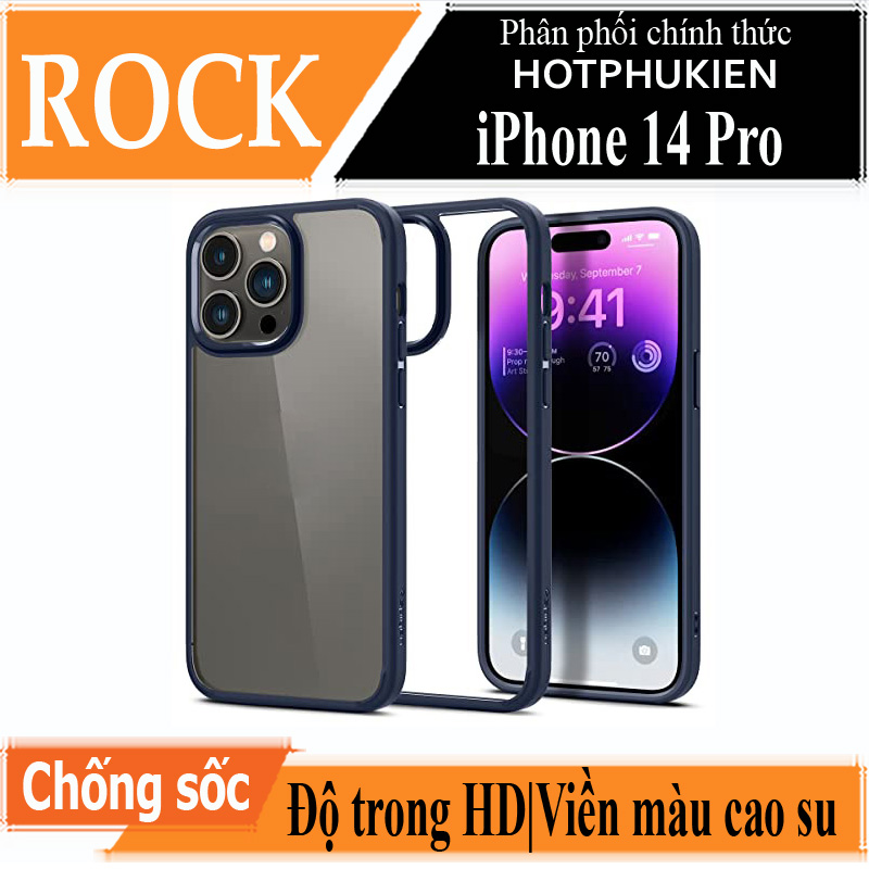 Ốp lưng viền cao su cho iPhone 14 Pro (6.1 inch) Hiệu Rock hybrid Protective Case