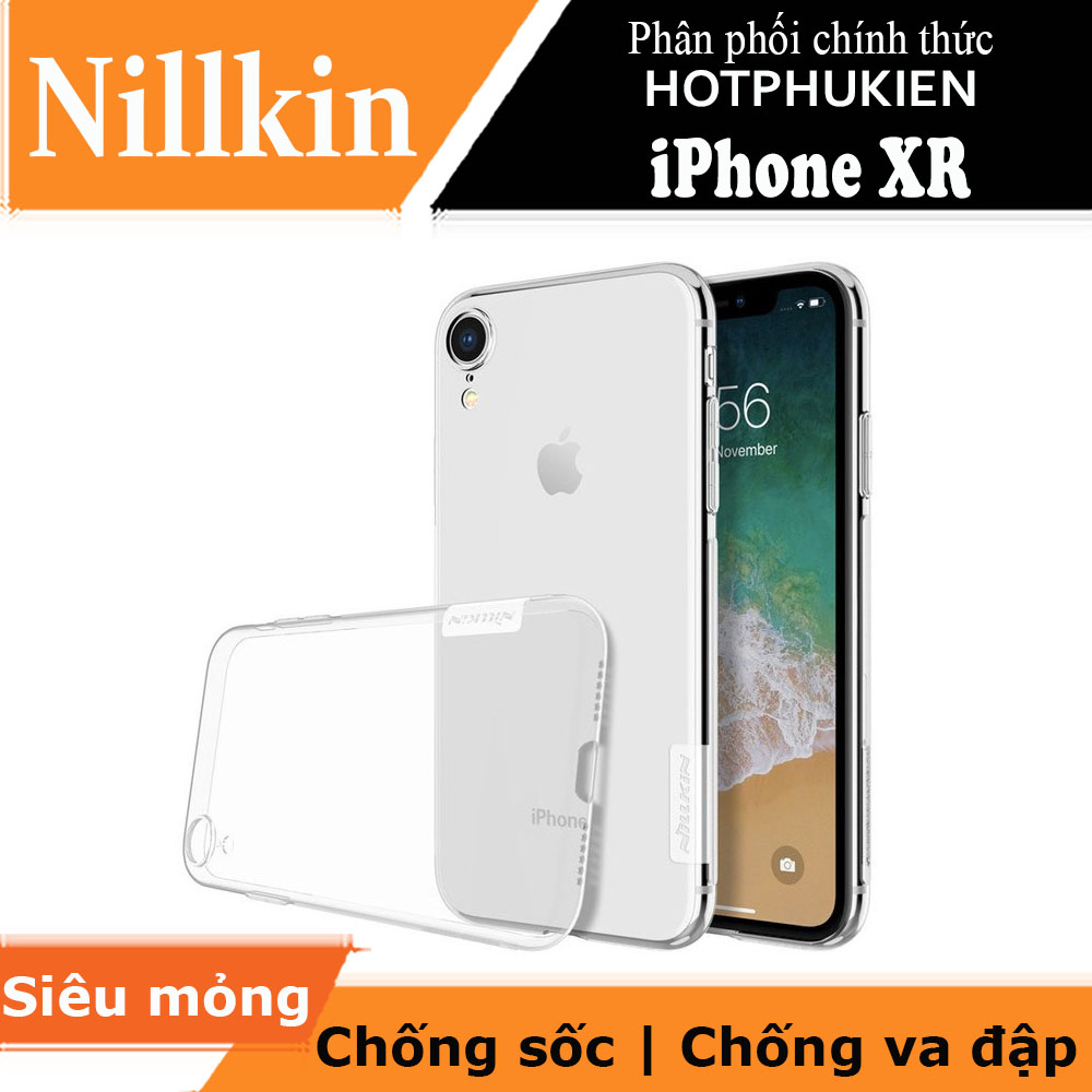 Ốp lưng silicon trong suốt cho iPhone XR hiệu Nillkin mỏng 0.6mm