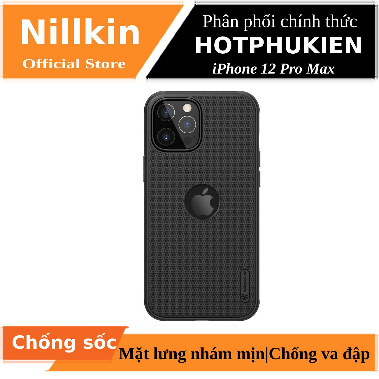Ốp lưng iPhone 12 Pro Max 6.7 inch chống sốc mặt lưng nhám (hở logo) hiệu Nillkin Super Frosted Shield Pro