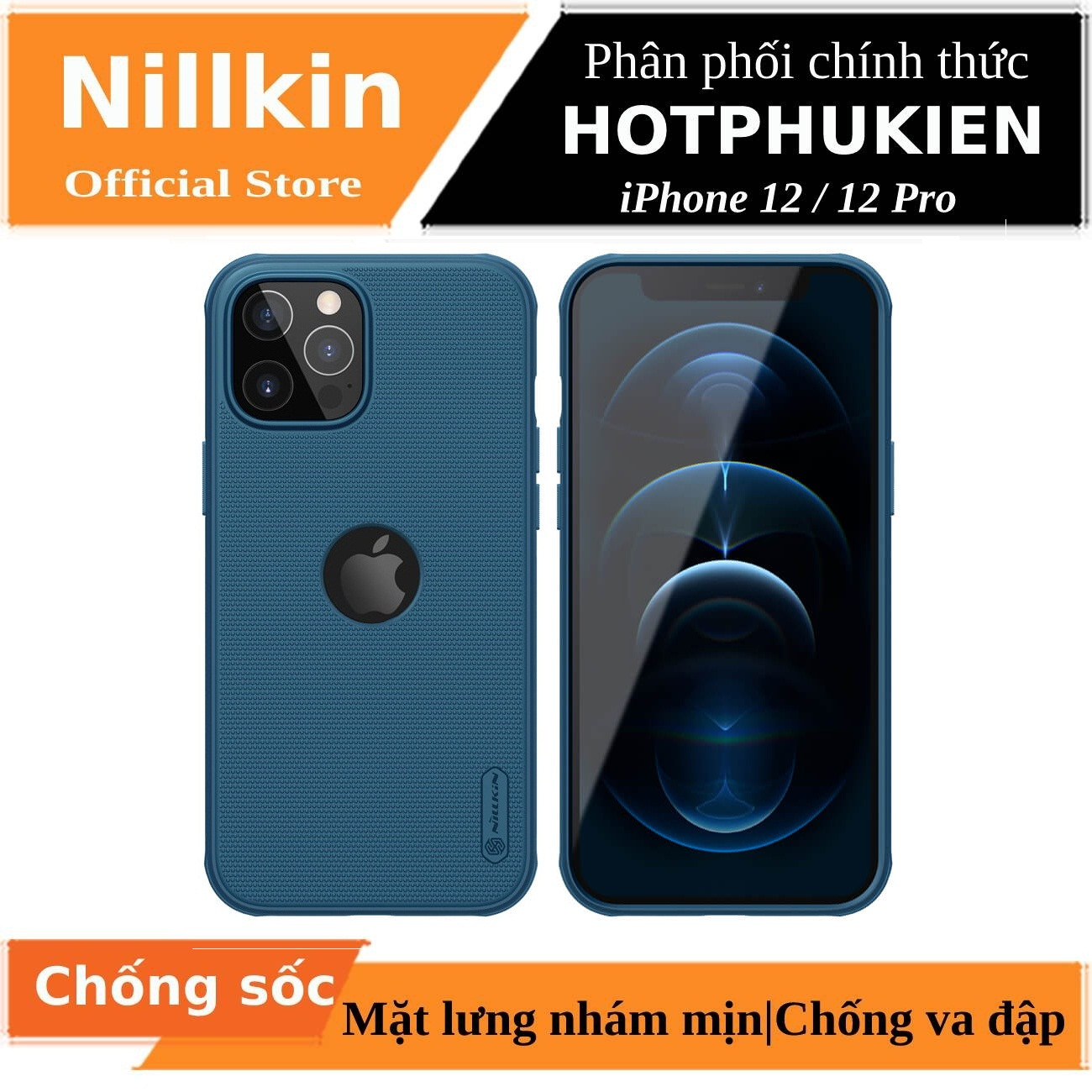 Ốp lưng iPhone 12 / iPhone 12 Pro chống sốc mặt lưng nhám (hở logo) hiệu Nillkin Super Frosted Shield Pro