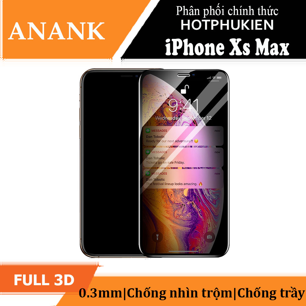 Miếng dán kính cường lực 3D chống nhìn trộm cho iPhone Xs Max hiệu ANANK