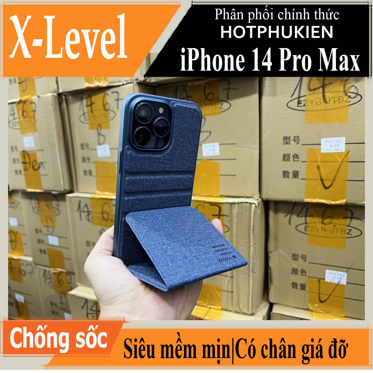 Case bao da ốp lưng canvas cho iPhone 14 Pro Max (6.7 inch) hiệu X-level Stand Journey