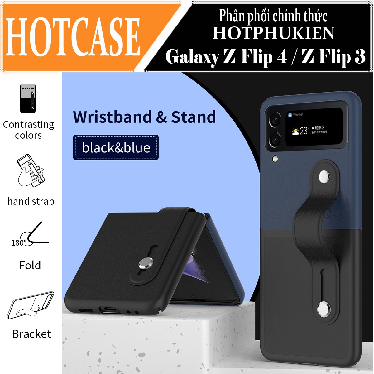 Ốp lưng đai đeo hand trap chống sốc cho Samsung Galaxy Z Flip 3 hiệu HOTCASE Wristband Stand Phone Case - chất liệu cao cấp, thiết kế thời trang sang trọng có đai đeo tay an toàn