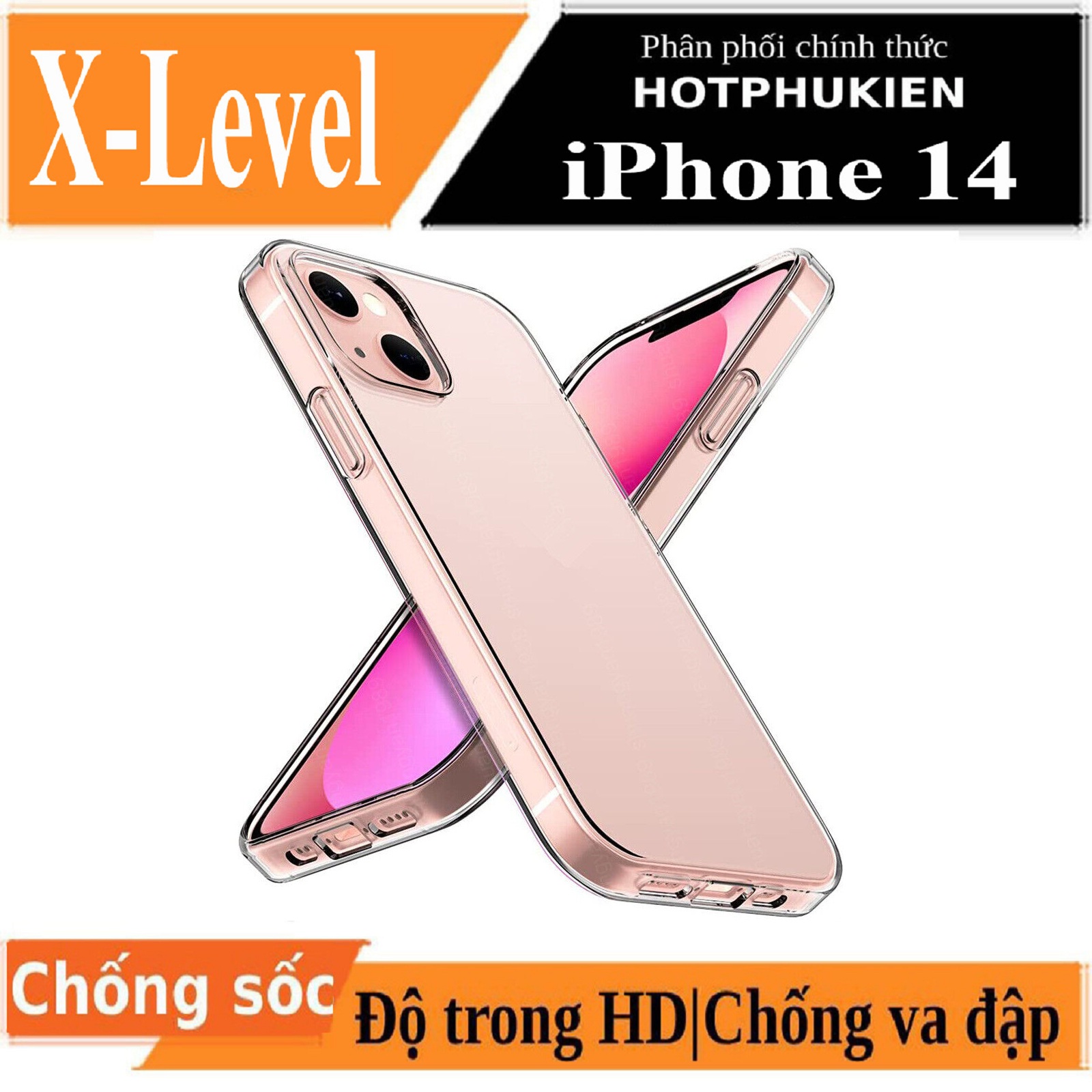 Ốp lưng chống sốc cho iPhone 14 mặt lưng trong suốt siêu mỏng 0.8mm hiệu X-Level Sparkling Series