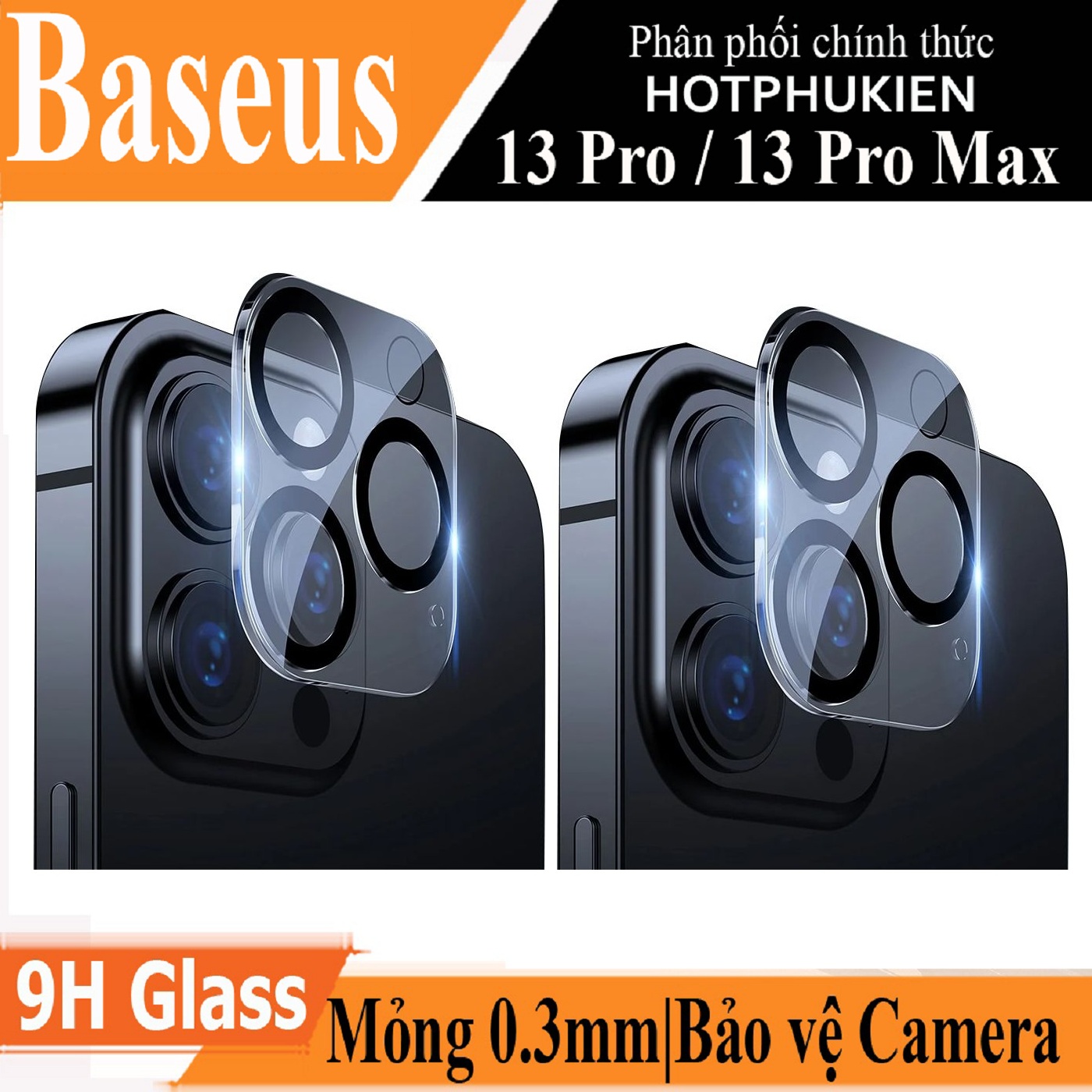 (Mua 1 tặng 1) Miếng dán kính cường lực bảo vệ camera cho iPhone 13 Pro Max hiệu Baseus Full-coverage Lens