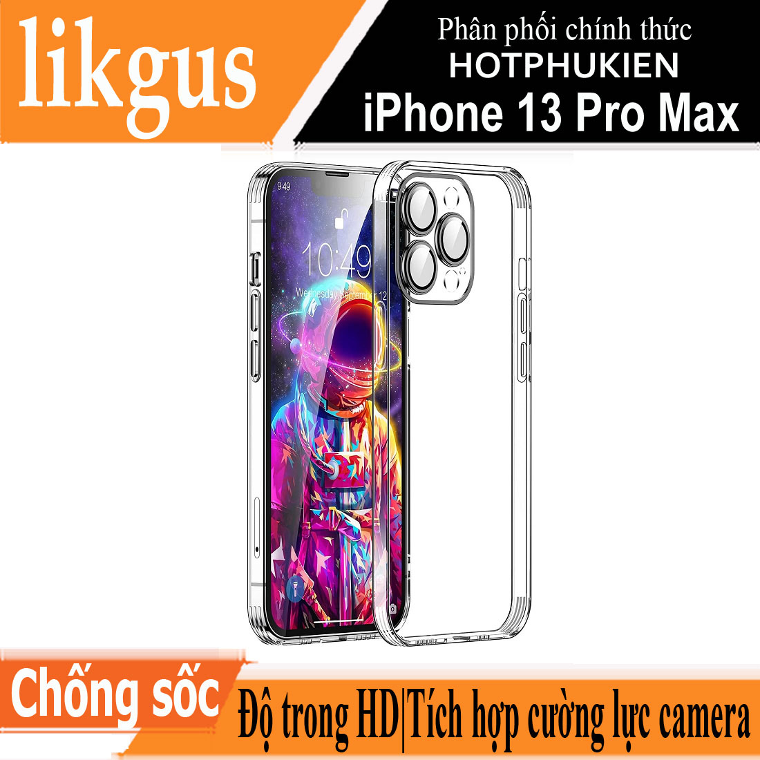 Ốp lưng cường lực camera trong suốt cho iPhone 13 Pro Max (6.7 inch) hiệu Likgus Lens Protection Case