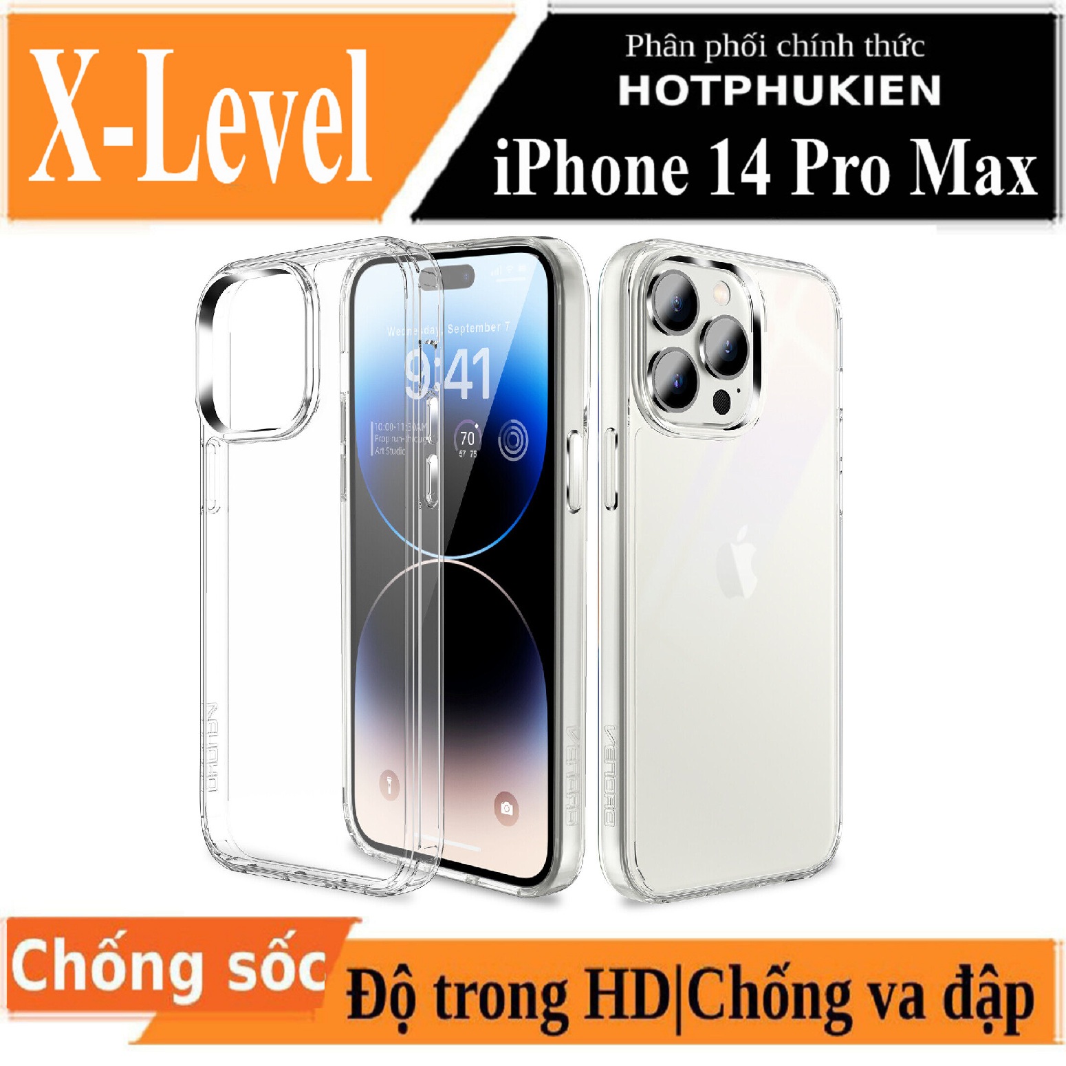 Ốp lưng chống sốc cho iPhone 14 Pro Max mặt lưng trong suốt siêu mỏng 0.8mm hiệu X-Level Sparkling Series