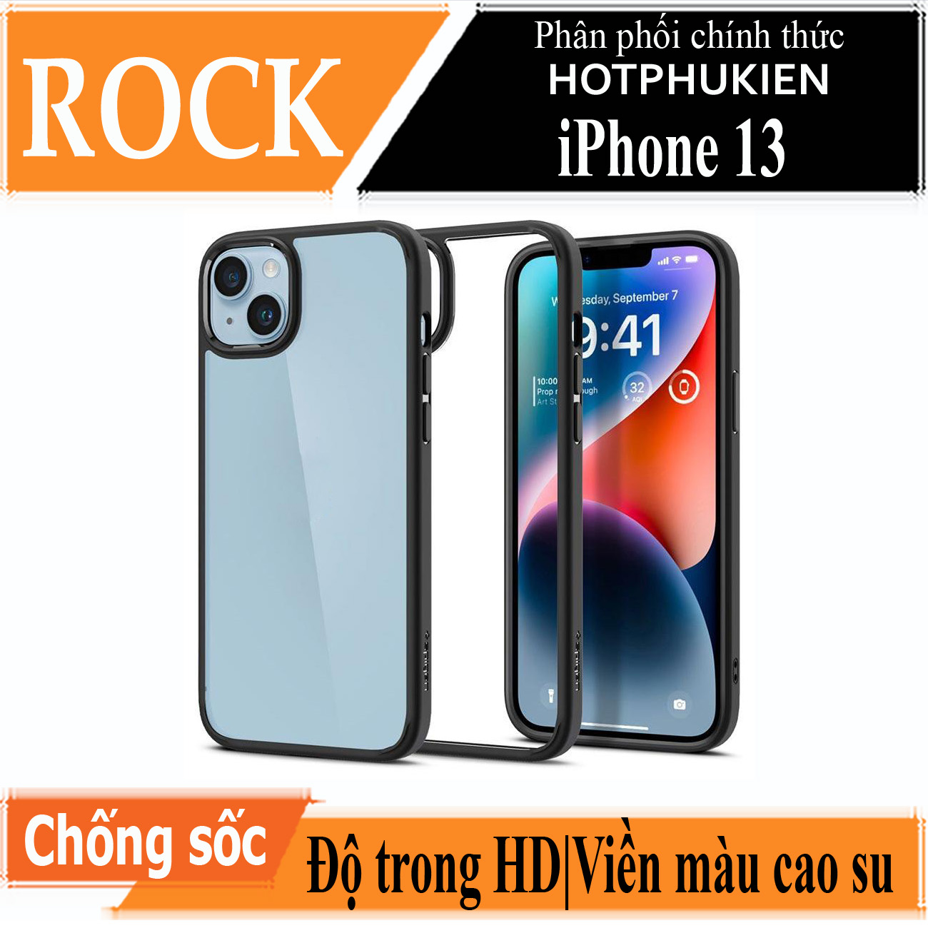 Ốp lưng chống sốc viền cao su cho iPhone 13 (6.1 inch) Hiệu Rock hybrid Protective Case