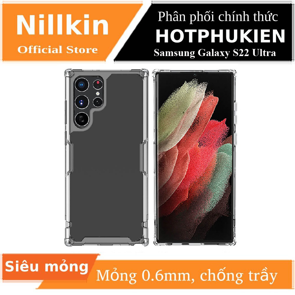 Ốp lưng silicon dẻo trong suốt cho Samsung Galaxy S22 Ultra hiệu Nillkin Nature Pro
