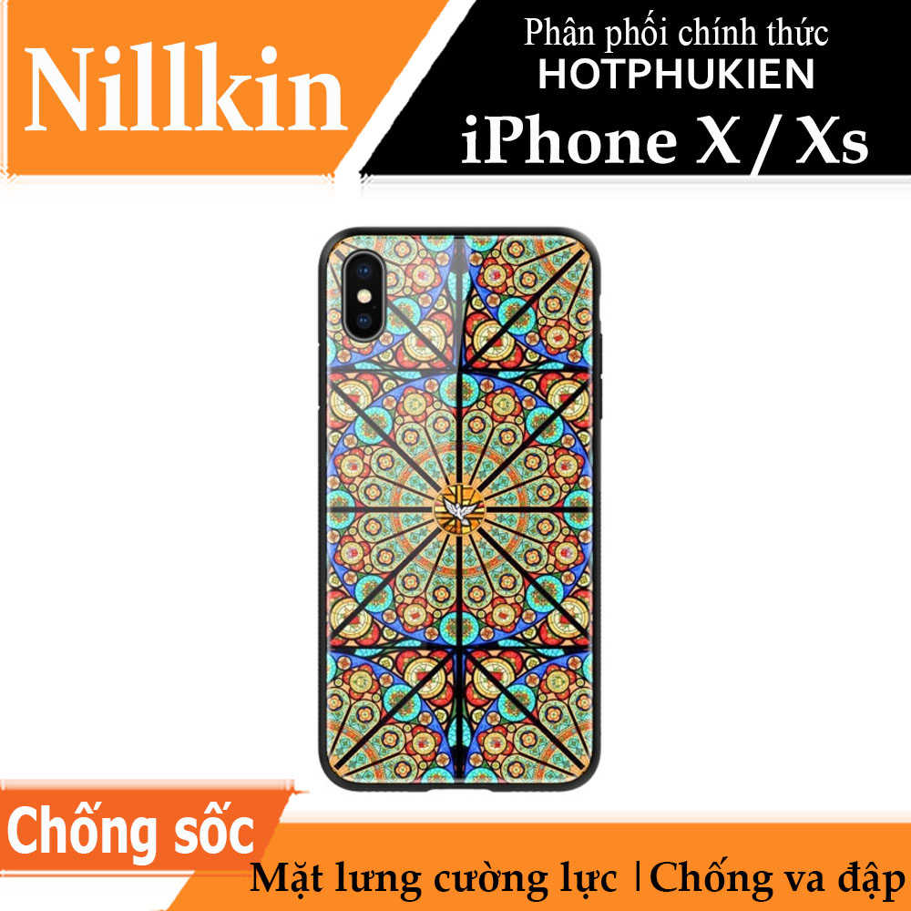 Ốp lưng kính cường lực hoa văn & viền silicon bảo vệ cho iPhone X / iPhone Xs hiệu Nillkin Dreamland