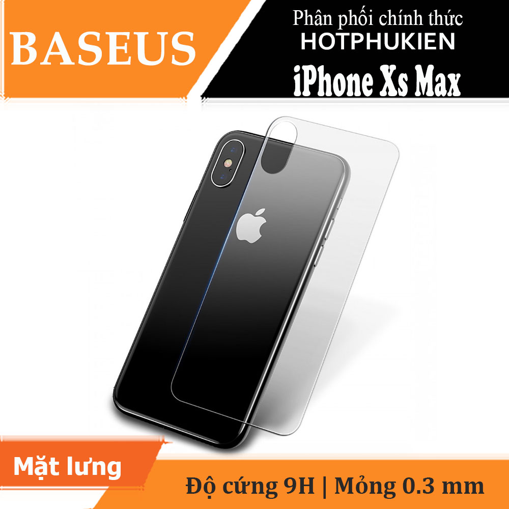 Miếng dán kính cường lực mặt lưng trong suốt cho iPhone Xs Max hiệu Baseus