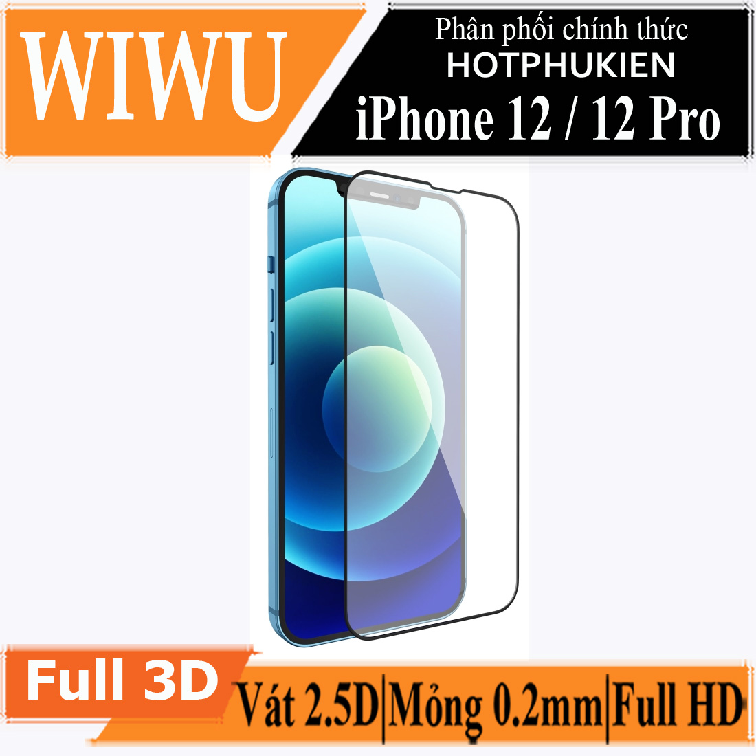 Miếng dán kính cường lực Cho iPhone 12 / 12 Pro full màn hình 2.5D chống nứt vỡ cạnh hiệu WIWU iVista