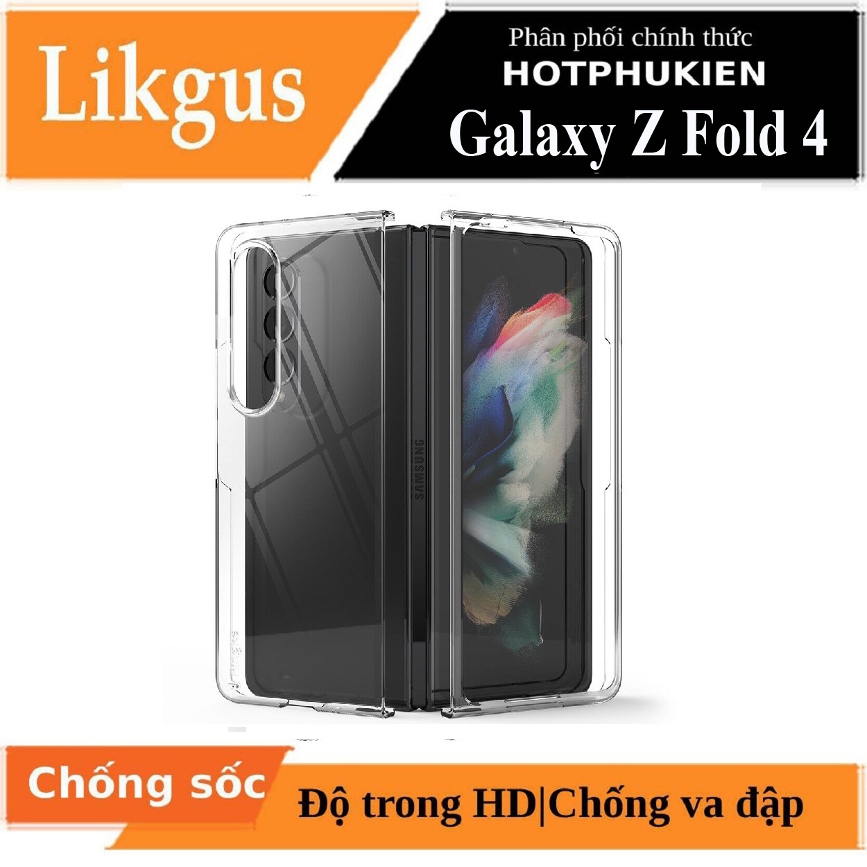 Ốp lưng chống sốc trong suốt cho Samsung Galaxy Z Fold 4 hiệu Likgus Crashproof